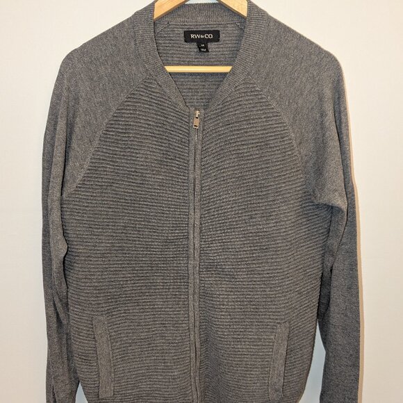 Men's RW & Co. Grey Ribbed Zip-Up Sweater - Picture 1 of 8
